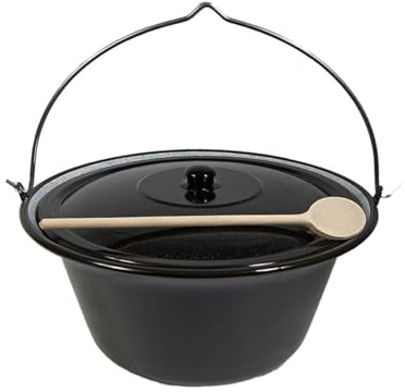 Set Gulaschkessel Gulaschtopf Emaille 14 Liter + Deckel + Kochlöffel Hordentopf Glühweintopf Suppentopf