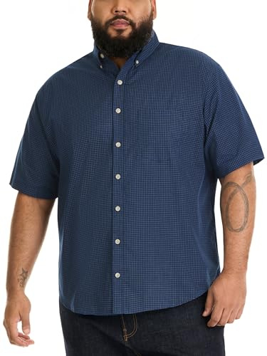Van Heusen Big and Tall Herrskjorta, skrynkelfri, kortärmad rutig skjorta med knappar, Kolblå, XXL (stor)
