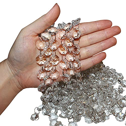 Belle Vous Pendenti per Lampadari Gocce di Cristallo Trasparenti (6pz) - Fili 1 m con Perle Ottagonali 1,9 cm - Perle Decorative da Appendere per Lampadari, Sun Catcher, Matrimoni, Ghirlande