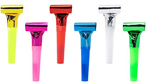 6 Stück Partytröten aus Folie in Farbmischung Luftrüssel Krachmacher Partyzubehör