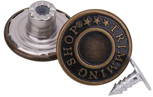 Trimming Shop 17mm Brass Jeans Button, Durable Tack Fastener Buttons with Aluminium Back Pins Rivet for Clothing Repairing, Denims, Jackets, Skirts, Bronze, 10pcs Set