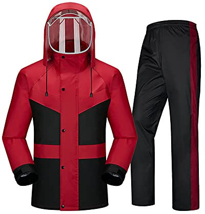 SJASD Regenkombi Herren und Damen Wasserdicht Atmungsaktiv,Motorrad Regenkombi,Herren/Damen Wasserdicht Set Hose unterteile Set Anzug Arbeit Camping ​Angeln,Rot,L