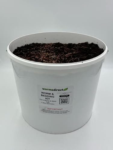Worms Direct Worm Bedding Kit – Wormery Starter Kit with Worms and Bedding, Home Use Wormery Composter Bucket, Easy to Use, Complete Compost Starter Set (500g-worms-15l-bedding)