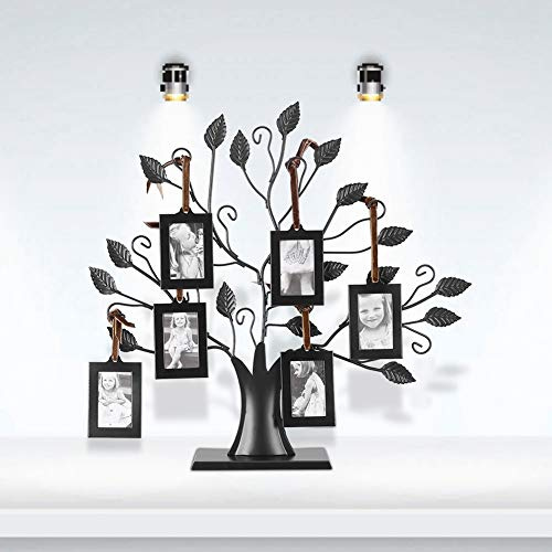 TRIXES Cadre photo en forme d'arbre familial - Cadre photo multi avec 6 cadres à suspendre détachables - Autoportant, excellent cadeau d'anniversaire familial - Noir