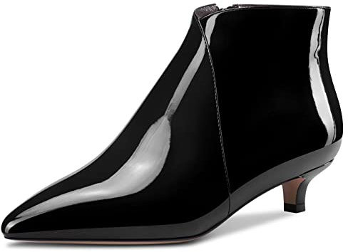 Aachcol Women Ankle Boots Short Bootie Pointed Toe Low Kitten Heel Patent Zipper Dress Shoes Black 1.5 Inch 9 US