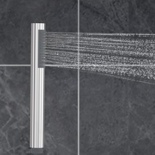 DETBOM Manopola Doccia Risparmio Idrico, Acciaio Inossidabile Soffione Doccia Alta Pressione, Doccino Doccia Anticalcare, Soffione Doccia Tondo, Ugelli in Silicone Anticalcare, Soffioni Bagno e Spa