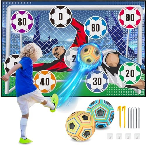 AGRASIV Fußball Spielset für Kinder 2 3 4 5 6 7 8, Fussball Dartboard Sport Spaß für Garten Park & Indoor, Weich Flanell Fußballtore, Fußball mit Klettbällen Spielzeug Geburtstag Geschenke für Jungen