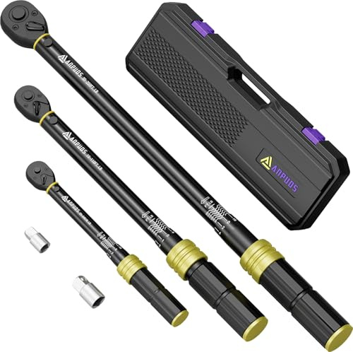 ANPUDS Drehmomentschlüssel-Set, 1/4 3/8 1/2 Zoll, 5-teilig, Klick-Drehmomentschlüssel-Set, 50,8 - 609,6 cm, 30 - 110 m, 30 - 250 Ft.lb mit 2 Adaptern, Dual-Direction, 72 Zähne, Dual-Range-Skala für