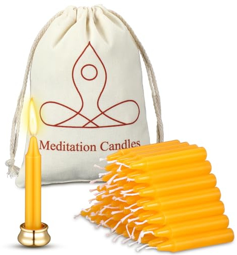 Threlaco 52 st 30 minuter uppmärksamma meditationsljus bulk mini avsmalnande ljus ritual för meditation med mässing avsmalnande hållare canvasväska bön gåva för yoga avslappning
