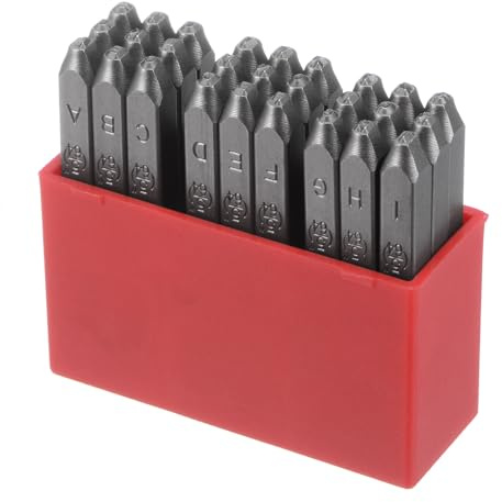 QUARKZMAN 27uds Letra Sello Juego 5/64 2mm Alto Herramienta Acero A-Z y Punzón Prensa Herramientas Metal Sellos Juego Martillo Mano Perforador para Metal Plástico Madera Cuero