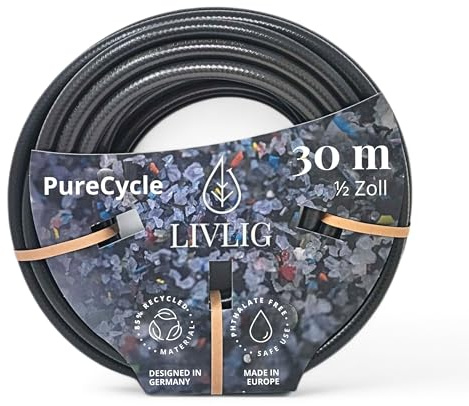 LIVLIG Trädgårdsslang 30 m, 1/2 tum, Svart, Tillverkad i Tyskland, 100 % återvunnet material, PureCycle