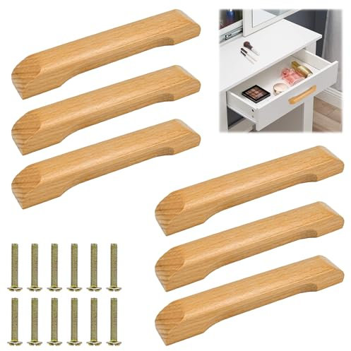 EUIEUT 6PCS Poignées de Placard en Bois - poigner pour Meuble, Tiroir, Cuisine