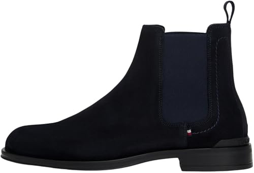 Tommy Hilfiger Men’s Suede Corporate Chelsea Boots, Blue (Desert Sky), 8