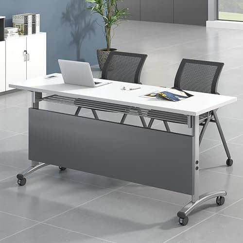 Mesa de conferencias plegable con escritorio rectangular rodante para oficina, escritorio multifuncional para computadora (140 x 60 x 75 cm), estación de trabajo duradera y portátil