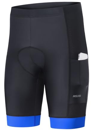 ARSUXEO 4D vadderade cykelshorts för män, cykelshorts med telefonfickor, cykelshorts, BLÅ, XL