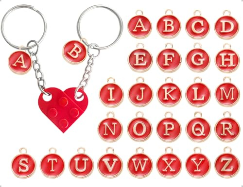 AOYEGIC Porte clés Love Set, Porte-clés personnalisé en forme de cœur avec lettre, Blocs de construction assortis pour petit ami, petite amie, famille (Rouge)