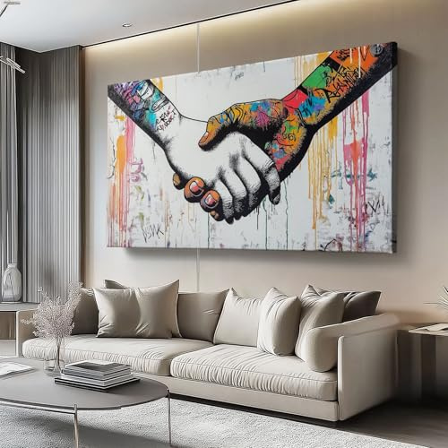 Impressions sur toile 100L x50l cm Décoration murale pour salon et chambre Couleur d'art sur toile panoramique abstraite Poignée de main, Art abstrait