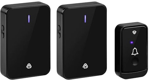 Vlectro Campanello Senza Fili – Campanello Wireless Extra Forte Nero con 2 Ricevitores – Campanello Anziani Facile da Installare, Lungo Raggio, Volume Regolabile – (Nero, 2 Ricevitores)
