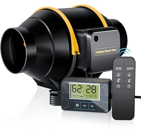 QiCrafe 100mm Extractor de Aire con Mando a Distancia,367m³/h Ventilador de Extracción Temporizador Sensor de Temperatura y Humedad, 30dB Motor de Cobre Puro, Protección Térmica,Cable VDE 3m, Negro
