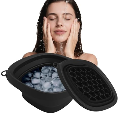 Cuenco de hielo para la cara, dispositivo de spa reutilizable para baño de hielo facial, lavabo plegable portátil, dispositivo de terapia de inmersión en frío, accesorios para reducir la hinchazón
