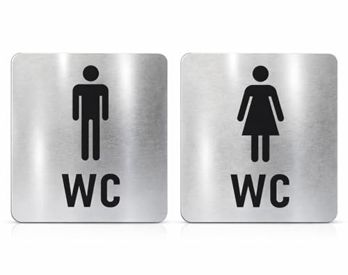 2 Piezas Cartel WC Hombre Mujer Acero Inoxidable 12x12cm – Placa Puerta WC Autoadhesiva Moderna para Baños – Señal Baño para Restaurantes, Centros Comerciales, Cafeterías, Oficinas