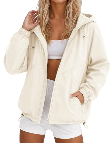 Lightweight Waterproof Jacket Womens Rain Coats for Women Summer Long Sleeve Full Zip Raincoat with Hooded Breathable Windbreaker Softshell Jackets with Pockets for Hiking Walking Cycling Outwear