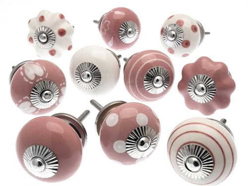 Mango Tree Mixed Set of Pink & White Ceramic Cupboard Knobs/door knobs/drawer knobs x Pack 10 (MG-202)
