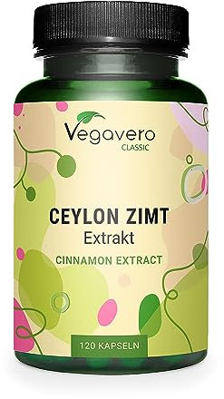 Ceylon Zimt Kapseln | Hochdosiert: 2.500 mg (10:1 Extrakt) | Vergleichssieger 2024* | Für 4 Monate | Laborgeprüft | Vegan & Ohne Zusätze | 120 Stück | Deutsche Produktion von Vegavero