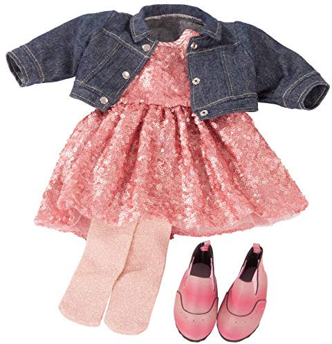 Götz 3403030 Kombination Glitter Glamour - Puppenbekleidung Gr. XL - 5-teiliges Bekleidungs- und Zubehörset für Stehpuppen 45 - 50 cm