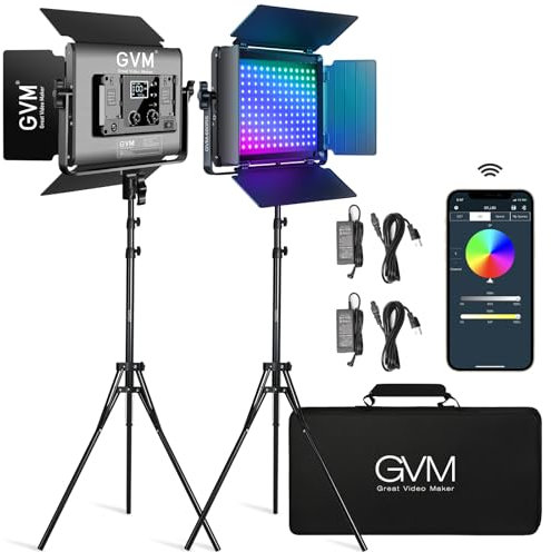 GVM RGB LED Video Light with Lighting Kits, 680RS 50W Led Panel Light with Bluetooth Control, 2 Packs Photography Lighting for YouTube Studio, Video Shooting, Gaming, Streaming, Conference