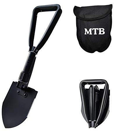 Military Folding Shovel Camping Shovel,High Carbon Steel Entrenching Tool w/Wood Saw Edge and Tactical Carry Case, 18.3 Inch, Black