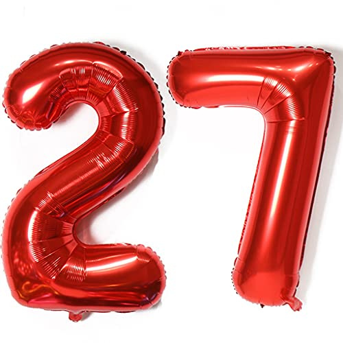 Globos número 27, globo número 27 rojo globos 27 cumpleaños deco Mujer globo de aluminio 27 globos número 27 rojo XXXL 40 Globo inflable gigante de helio 27 años cumpleaños deco Mujer rojo decoration