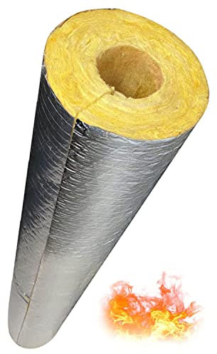 JZWJH Tubería de Calefacción de Aislamiento 27~273mm ID X 30/50mm de Espesor X 1m De Longitud, Aislamiento de Tuberías Lana Roca, Coquilla Aislante de Papel de Aluminio Autoadhesivo, Anticongelante