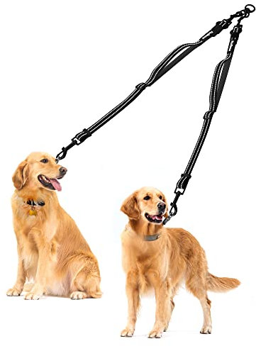 PetBonus Hundeleine Doppelleine für Zwei Hunde, Keine Verwicklung Doppelte Leinen für kleine mittelgroße und große Hunde Lauftraining, Verstellbar Reflektierend Splitterleinen