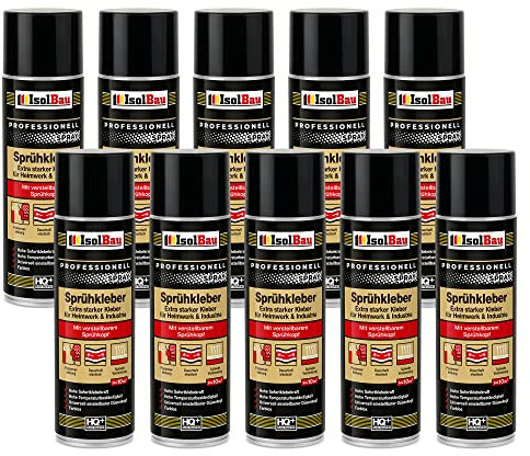 Isolbau Sprühkleber 10 x 500 ml - Extra starker Kleber für Heimwerk & Industrie - Klebe-Spray für Schaumstoff, Holz, Stoff, Leder, Filz uvm
