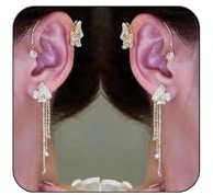 Butterfly Flower Tassel Ear Cuffs Earrings Rhinestone Butterfly Flower Ear Wrap No Piercing Earrings for Women (Gold)