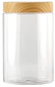 DHliIQQ Tarro hermético de grano de madera vacío transparente tapa de cuerpo de plástico café almacenamiento de madera té alimentos