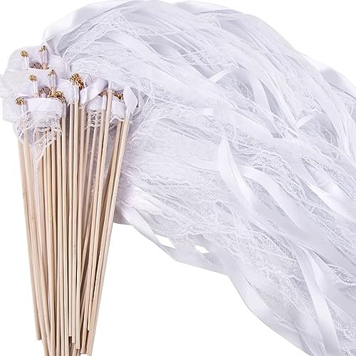 JurciCat Wedding wands 30 Stück Weiße Hochzeit Spalier Luftschlangen Wedding Twirling Streamers für Hochzeit Geburtstag Party Andere Feiertagsfeiern Verwendet