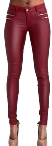 Disimlarl Faux Leather Pants Women Skinny Low Waist Slim Pu Leather Trousers Wine Red Pant Burgundy 38