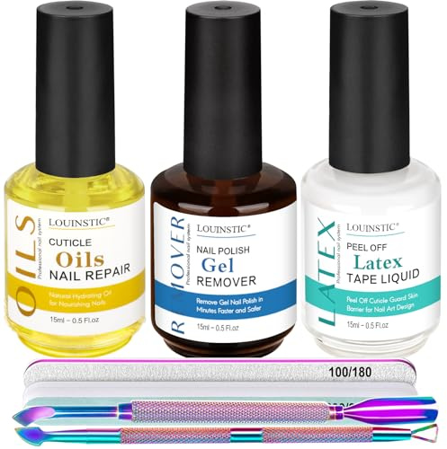Gel Nail Polish Remover - Gel Polish Remover Kit with Cuticle Oil & Latex Tape & Colored Peel Off Manicure Tools, Gel Remover for Nails 2-5 Minutes, No Soaking,Wrapping