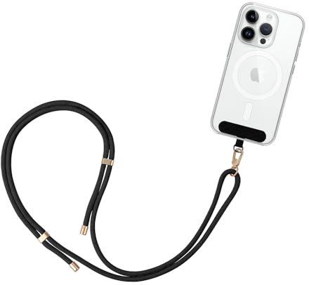 GRIFEMA Handykette Universal zum Umhängen, Kompatibel mit jedem Handy und Smartphone, Kette zum Umhängen, Hülle mit Kordel, Handyband mit jeder Hülle kombinierbar, Schwarz