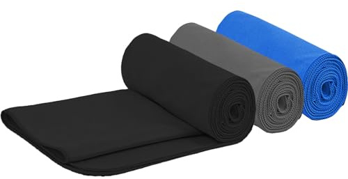 HIDMD Microfibre Sports Towel Mcrofiber Gym Towels for Sweat Swimming Yoga Beach Travel Bath Shower Fitness Exercise Lightweight Camping 40x80cm 3 Pack Blue+Black+Grey