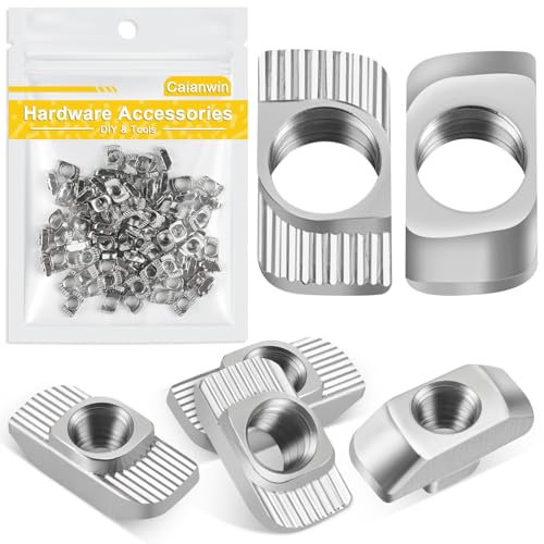 Caianwin 100 pezzi scanalatura a T M5, acciaio al carbonio nichelato, dadi a T per scanalatura di estrusione profilo in alluminio, serie 20