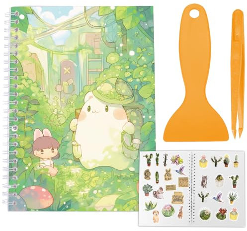 CRASPIRE Reusable Sticker Storage Book Collecting with Tweezer and Scraper A5 40 Sheets Stickers Collection Books Album Holder Keeper Green Clear Cover Sticker Saver Organizer for Storage Labels