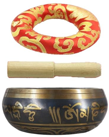 Shurzzesj Tibetan Singing Bowl - Prayer Pot Sound Healing Cup with Wood Stick,Sound Bath Instruments Multipurpose Meditation Accessories for Women Men