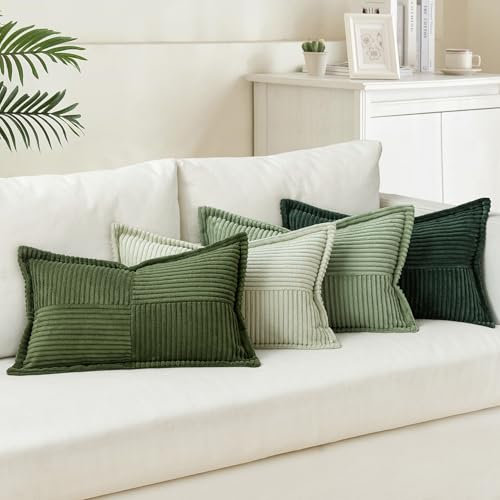 MIULEE Weihnachten 4er Set Kordsamt Kissenbezüge Weich Dekokissen Dekorativ Kissenbezug Modern Kissenhülle Sofakissen Zierkissen Couchkissen für Wohnzimmer Schlafzimmer Grüne Serie 30x50 cm