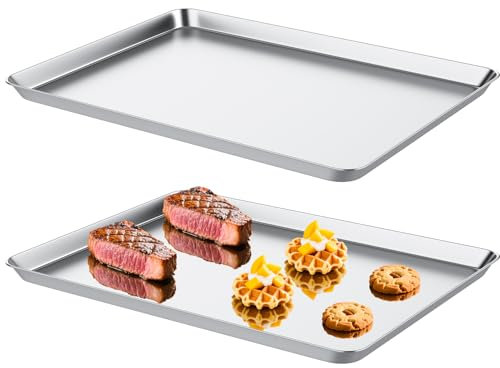 FoiiLiio 2 Pezzi Teglia Rettangolare in Acciaio Inox,Teglie da Forno in Acciaio Inox,40 x 30 x 2,5 cm,Professionale Teglia per Pizza Torte