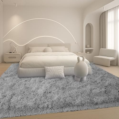 Mtandyx 8x10 Area Rugs Living Room, Gray Plush Fluffy Bedroom Rugs, Non-Slip Upgraded Indoor Thick Soft Rug, Modern Plush Carpet Suitable for Kids Home Decor Aesthetics Dorm.