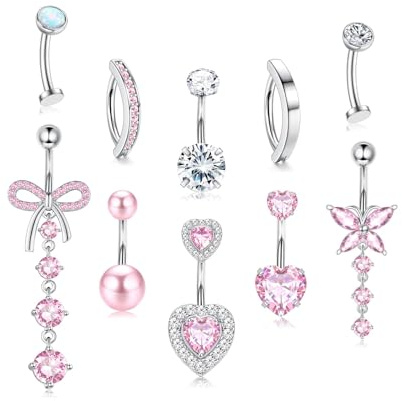 FrostyFlair Bauchnabelpiercing, 10 st rosa navelpiercing, lång navelpiercing, graviditet näbbpiercing
