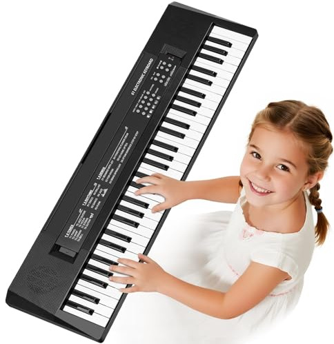 Enfants Piano Clavier 61 Touches Débutants Jouets Clavier avec Microphone Instrument Musique Jouet pour Garçons et Filles de 3 4 5 6 7 8 Ans Noël Anniversaire Cadeau, Noir